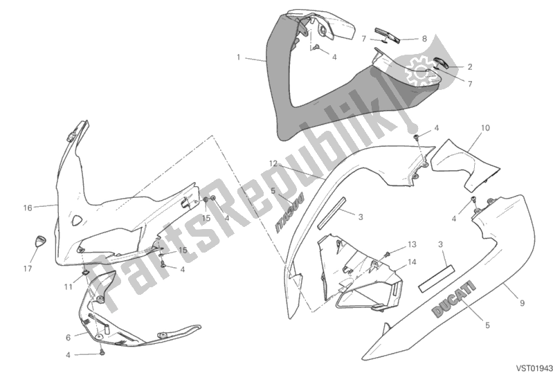 All parts for the Cowling of the Ducati Multistrada 950 Thailand 2020